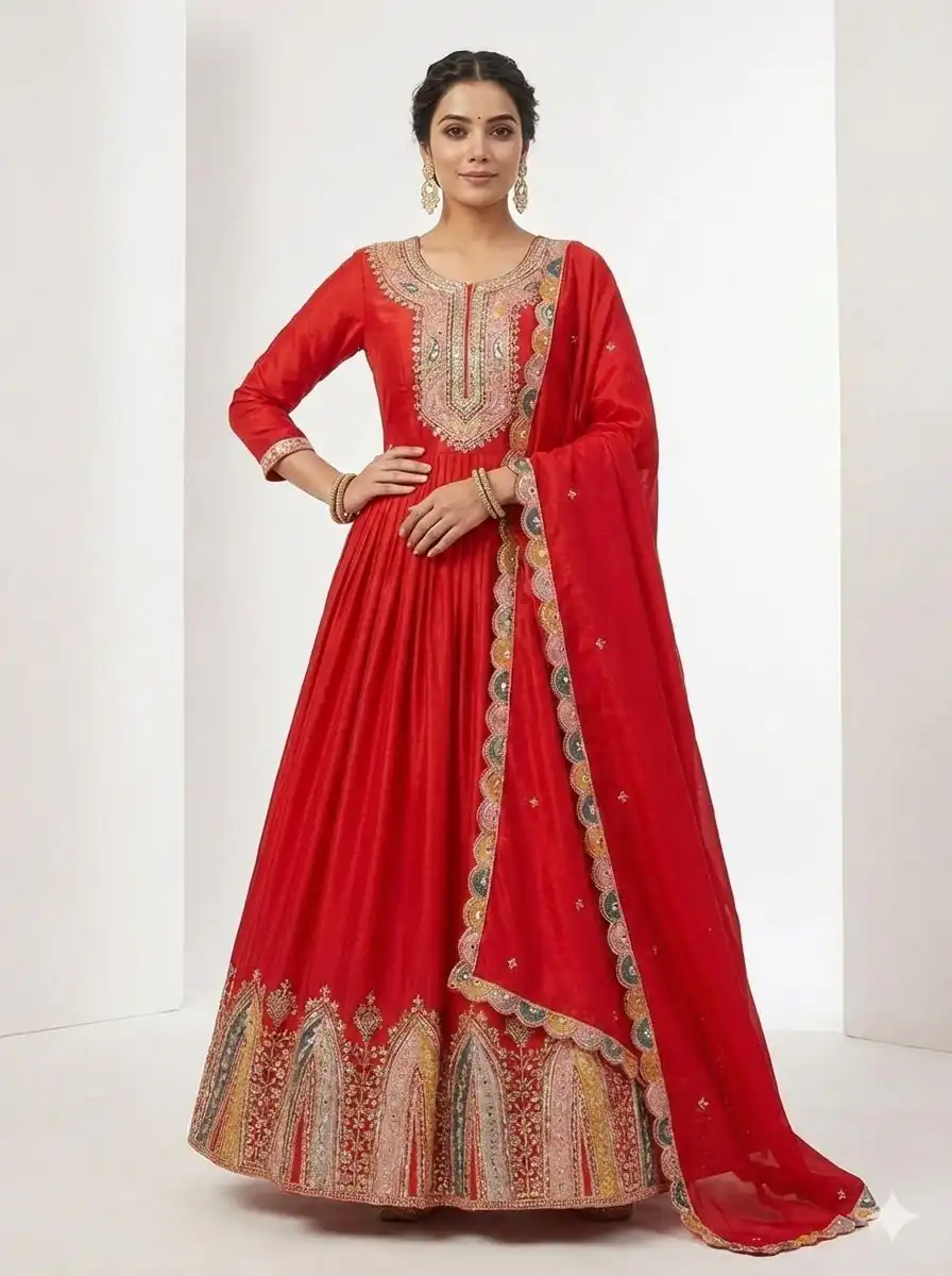 ZF 5002 Red Color Color Chinon Silk Salwar Suit with Embroidery Work. Festive Deal ₹2099. Delivery 4-6 Working Days. Shop now. | Jump Suits, Salwar suit, Casual Suits, Creative suits, Designer Suits, Palazzo Suits, Party Wear Suits, Patiala Suits, Straight Suits