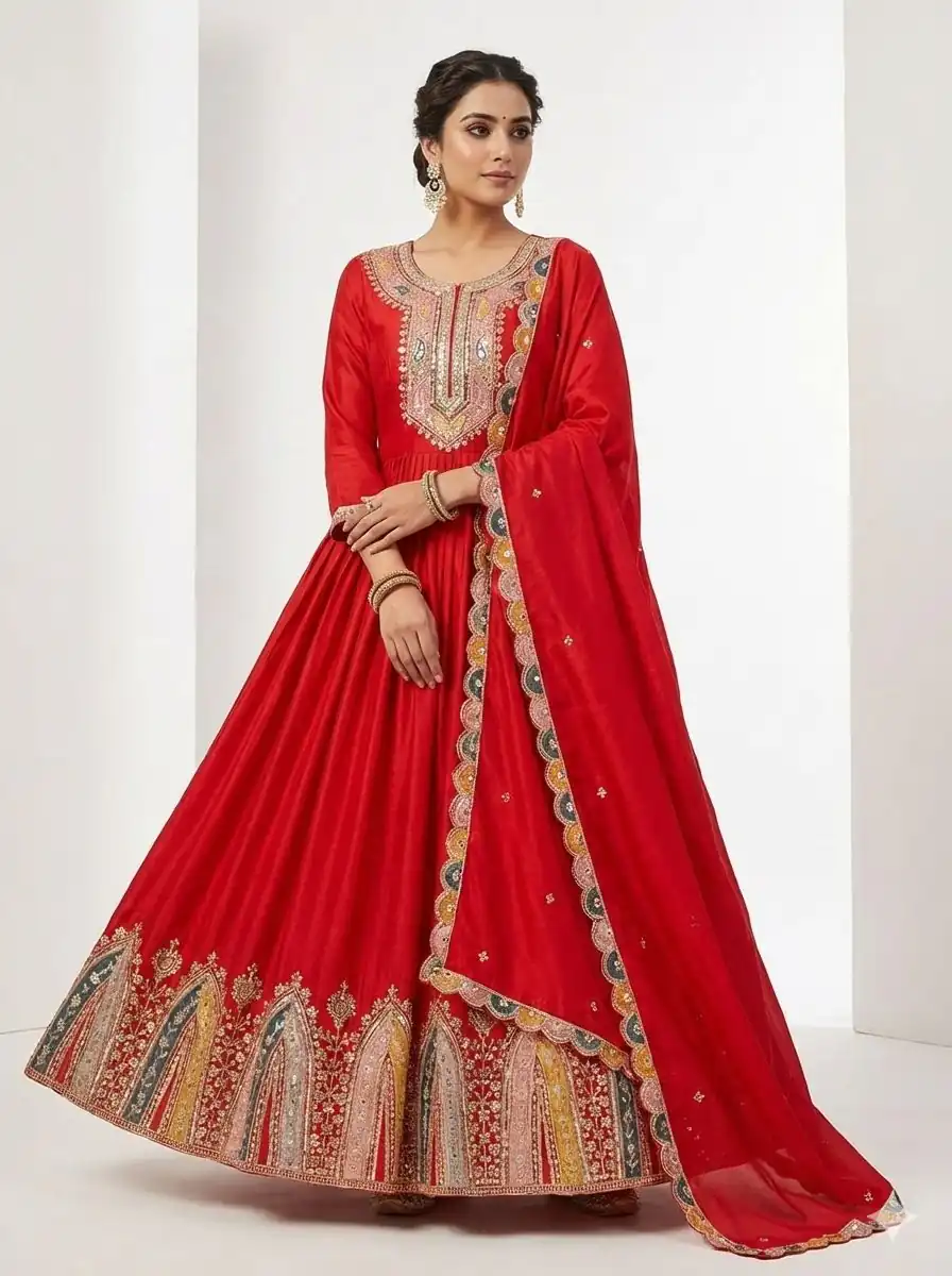ZF 5002 Red Color Color Chinon Silk Salwar Suit with Embroidery Work. Festive Deal ₹2099. Delivery 4-6 Working Days. Shop now. | Jump Suits, Salwar suit, Casual Suits, Creative suits, Designer Suits, Palazzo Suits, Party Wear Suits, Patiala Suits, Straight Suits