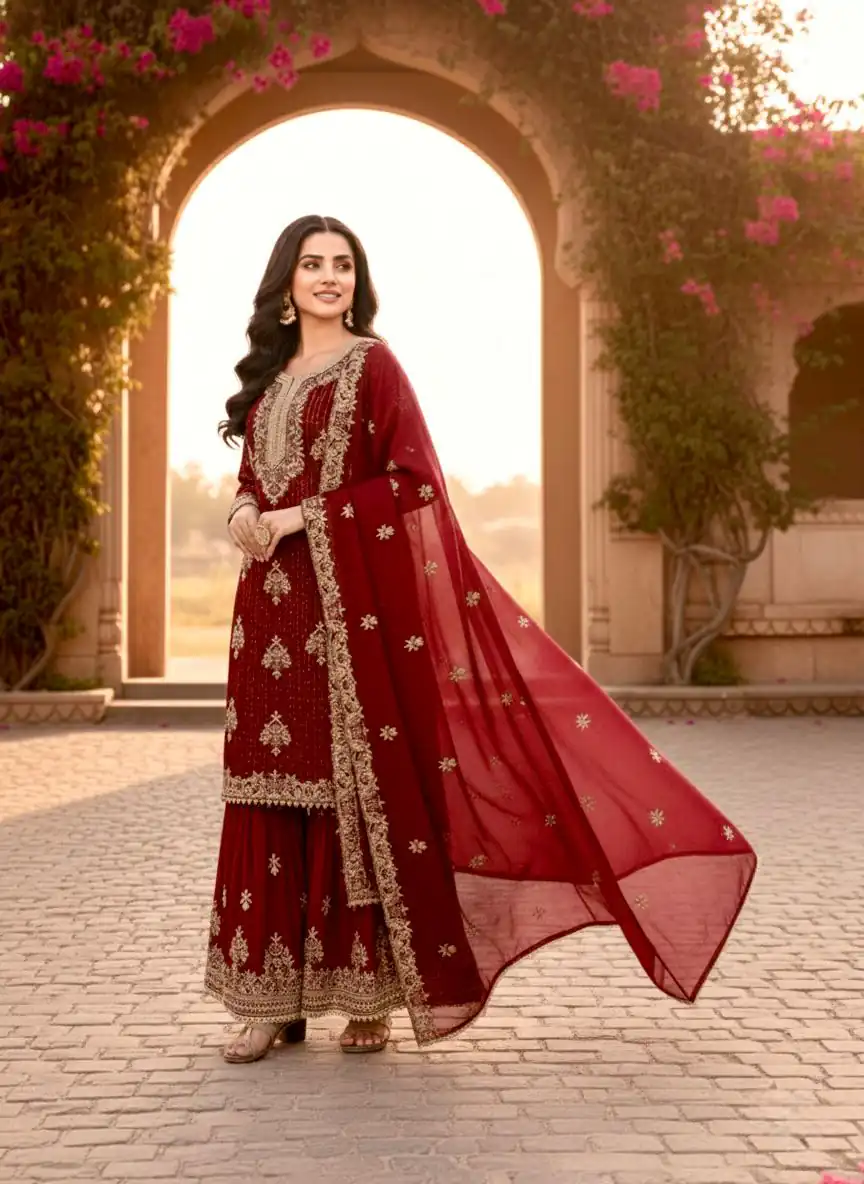 AD 219 Red in Pure Organza Silk Embroidery Work & Cut Work Salwar Suit . Exclusive Offer ₹2499. Delivery 4-6 Working Days. Shop now. | Jump Suits, Salwar suit, Casual Suits, Creative suits, Designer Suits, Palazzo Suits, Party Wear Suits, Patiala Suits, Straight Suits
