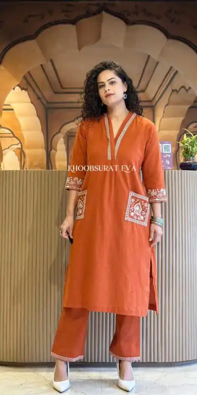 MF 899 Rust in Color Cambric Cotton Embroidery Work & Lace Work Kurti . Best Price ₹1449. Delivery 4-6 Working Days. Shop now. | Kurti, Bollywood Kurti, Creative Kurtis, Designer Kurti, Party Wear Kurti, Selfie Kurti