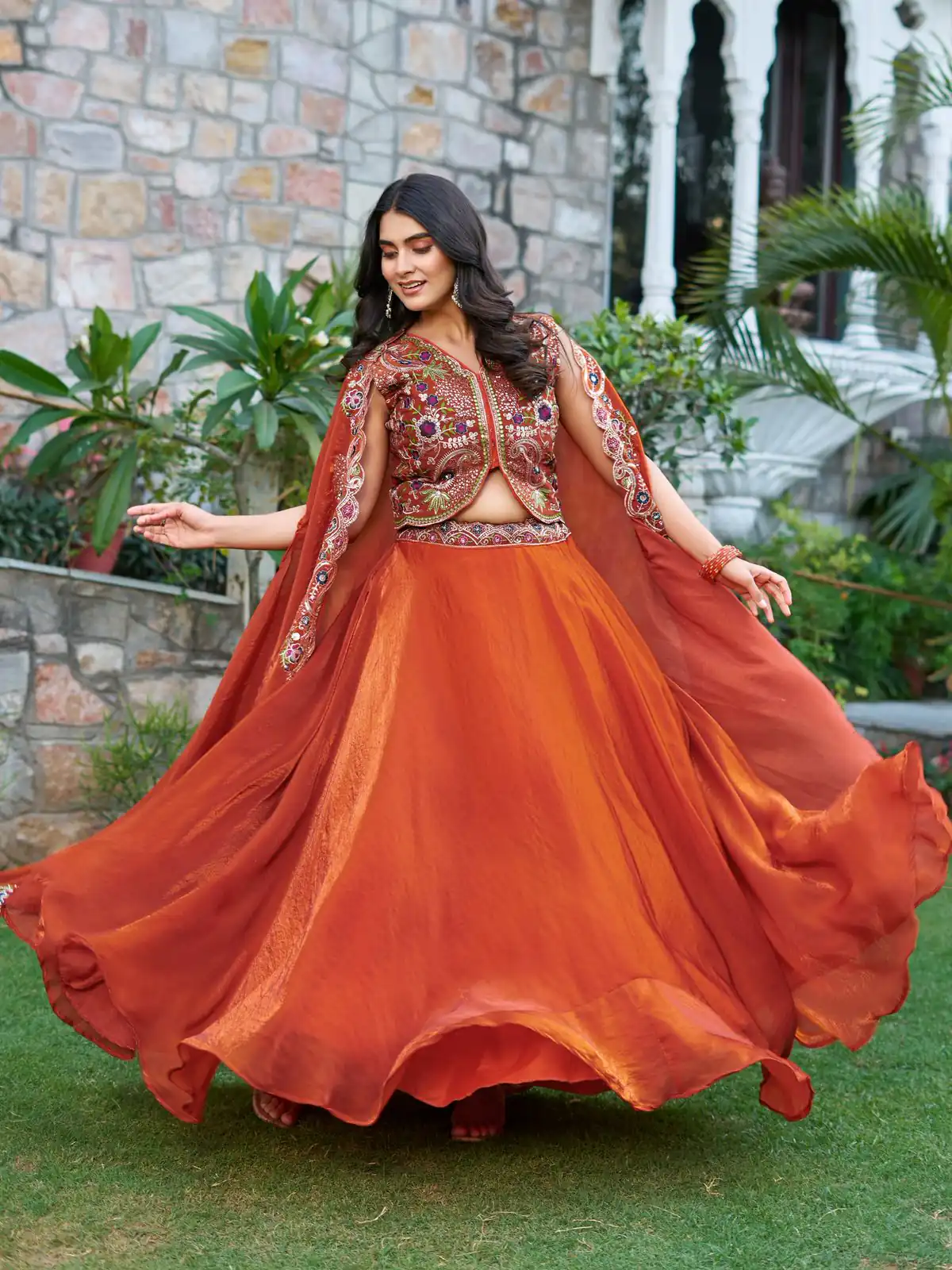 Ram 141 Rust Fendy Silk Lehenga Choli with Embroidery Work. Available at ₹3099 only. Delivery 4-6 Working Days. Shop now. | Lehenga, Bollywood Lehenga, Creative Lehenga, Designer Lehenga, Embroidered Lehenga, Party Wear Lehenga