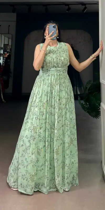 YNF 5200 Sea Green Color Weightless Marbal Gown with Designer Work. Available at ₹1649 only. Delivery 4-6 Working Days. Shop now. | Gowns, Bollywood Gowns, Creative Gowns, Designer Gowns, Embroidered Gowns, Party Wear Gowns