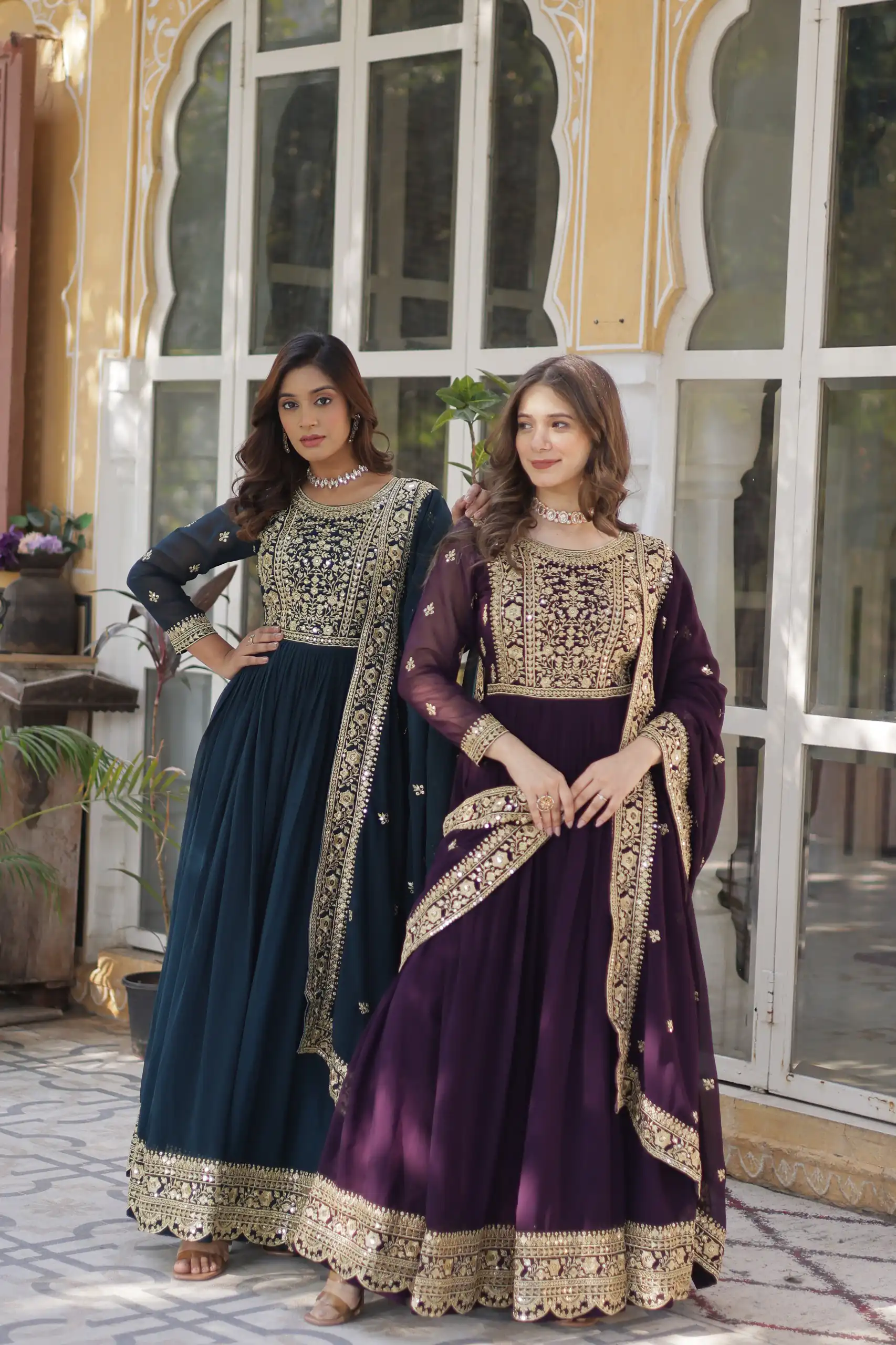 KA 1153 Teal Faux Blooming Gown with Embroidery Work & Zari Work. Available at ₹2599 only. Delivery 4-6 Working Days. Shop now. | Gowns, Bollywood Gowns, Creative Gowns, Designer Gowns, Embroidered Gowns, Party Wear Gowns