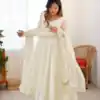 White Fandy Silk Embroidery Work Gown