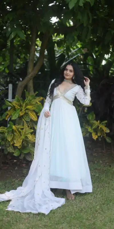 KA 1067 White Faux Blooming Gown Perfect for Wedding, Party, Haldi, Raksha Bandhan, Traditional Day – . Exclusive Offer ₹1849. Delivery 4-6 Working Da | Gowns, Bollywood Gowns, Creative Gowns, Designer Gowns, Embroidered Gowns, Party Wear Gowns