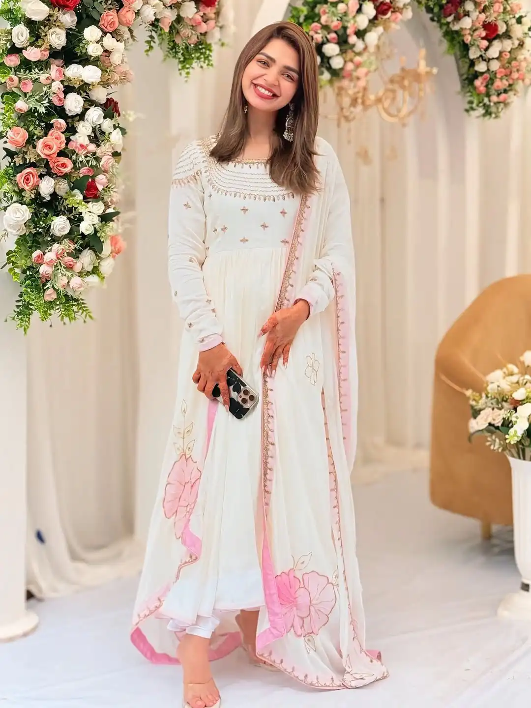 ZF 426 White Georgette Gown Perfect for Wedding, Party, Eid, Festival Celebrations, Haldi – . Introductory Price ₹1849. Delivery 4-6 Working Days. | Gowns, Bollywood Gowns, Creative Gowns, Designer Gowns, Embroidered Gowns, Party Wear Gowns