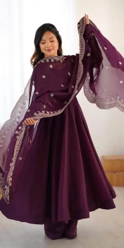 SSR 5006 Wine Fandy Silk Gown Perfect for Wedding, Party, Pongal, Traditional Day, Baby Shower – . Get it for ₹1999. Delivery 4-6 Working Days. Shop | Gowns, Bollywood Gowns, Creative Gowns, Designer Gowns, Embroidered Gowns, Party Wear Gowns