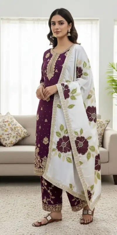 SRK 5315 Wine Organza SILK Salwar Suit Perfect for Wedding, Party, Lohri, Ethnic Day, Eid – . Affordable Price ₹2499. Delivery 4-6 Working Days. | Jump Suits, Salwar suit, Casual Suits, Creative suits, Designer Suits, Palazzo Suits, Party Wear Suits, Patiala Suits, Straight Suits