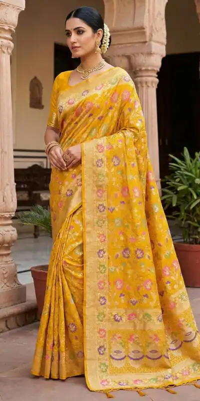 MS 546 Yellow in Color Banarasi Silk Zari Work All Over Saree . Available at ₹1649 only. Delivery 4-6 Working Days. Shop now. | Sarees, Bollywood Sarees, Creative Sarees, Designer Sarees, Embroidered Sarees, Ethnic Saree, Modern Digital sarees, Party Wear Sarees