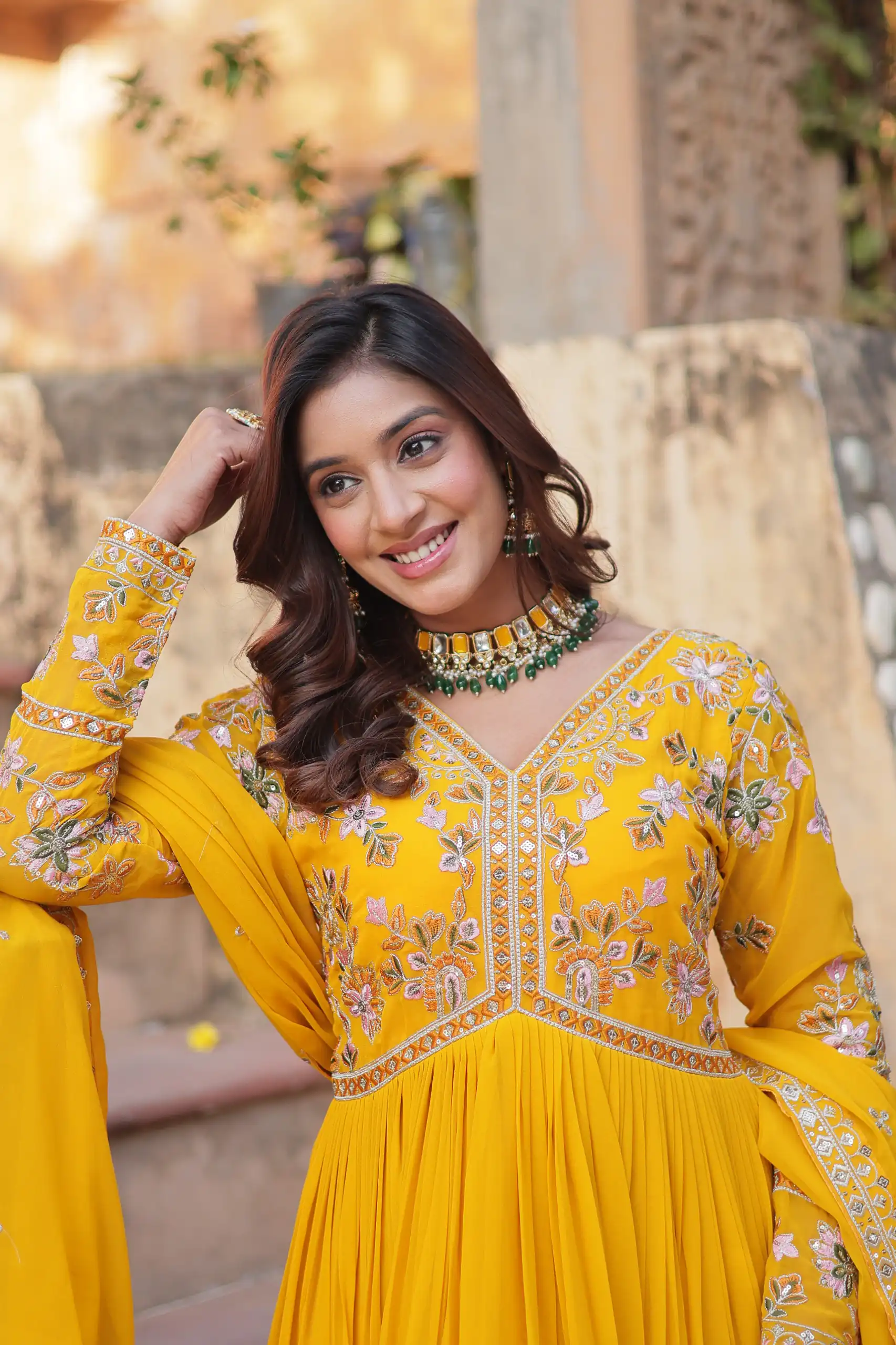 KA 1147 Yellow in Color Faux Blooming Embroidery Work & Zari Work Gown . Grab it for ₹2049. Delivery 4-6 Working Days. Shop now. | Gowns, Bollywood Gowns, Creative Gowns, Designer Gowns, Embroidered Gowns, Party Wear Gowns