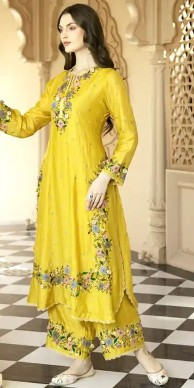 NSR 862 Yellow Faux Georgette Slawar Suit with Embroidery Work & Lace Work. Introductory Price ₹2149. Delivery 4-6 Working Days. Shop now. | Jump Suits, Tops & Bottoms, Track Suits, Salwar suit, Casual Suits, Creative suits, Designer Suits, Palazzo Suits, Party Wear Suits, Patiala Suits, Straight Suits, Trendy Wear