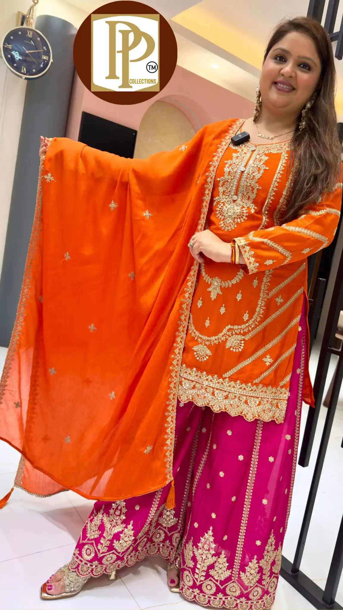 Orange Chinon Silk Embroider Lace Work Salwar Suit