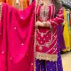 Pink Chinon Silk Embroider Lace Work Salwar Suit
