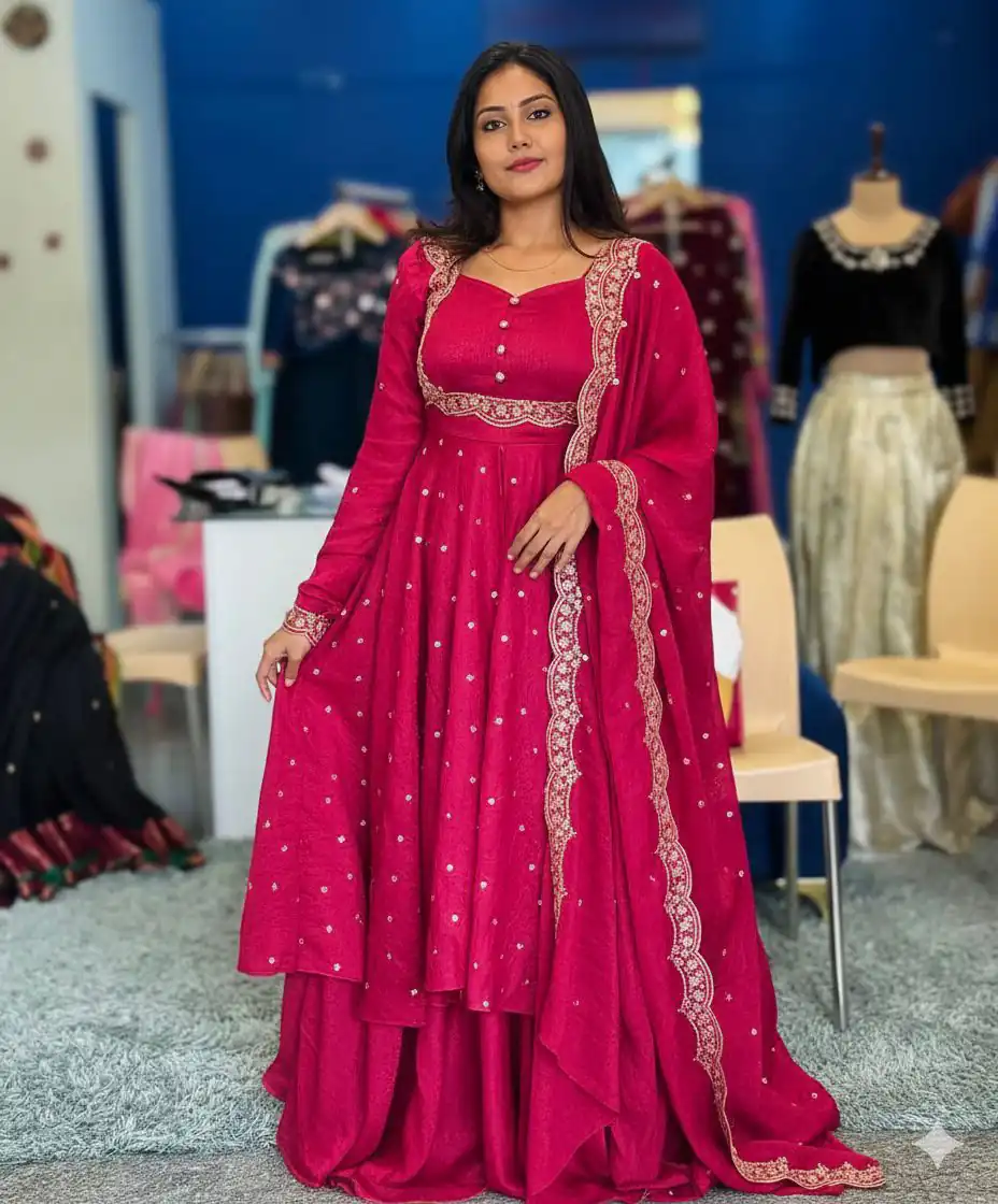 Pink Vichitra Silk Zari Embroidery Work Salwar Suit - Image 3