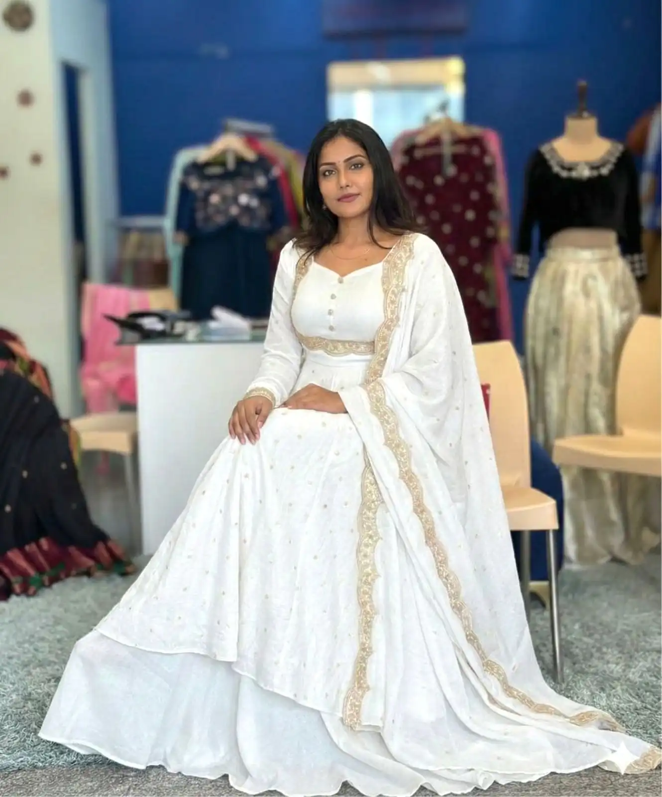 White Vichitra Silk Zari Embroidery Work Salwar Suit - Image 3