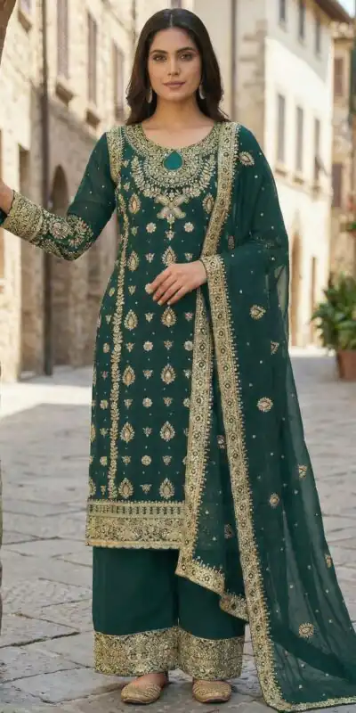 Teal Faux Georgette Sequence Work Salwar Suit