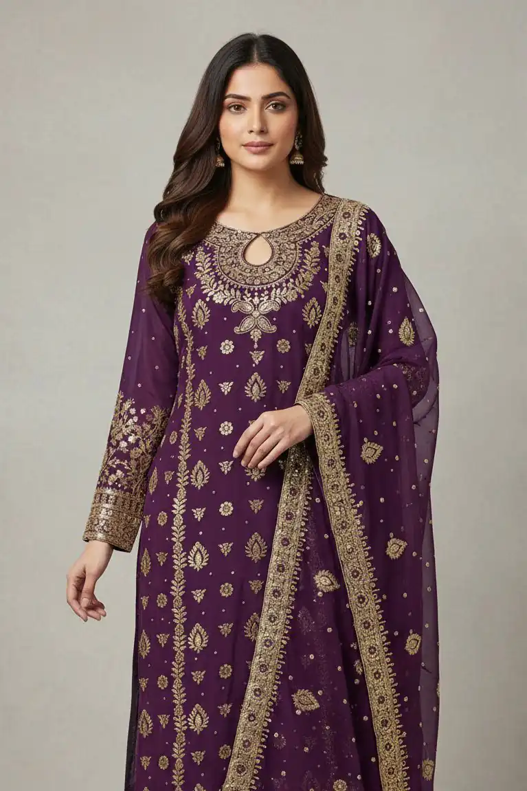 Wine Faux Georgette Sequence Work Salwar Suit - Image 3