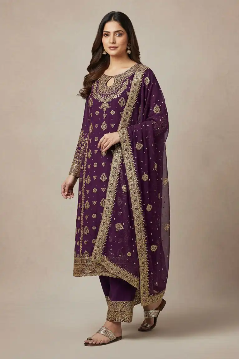 Wine Faux Georgette Sequence Work Salwar Suit - Image 4