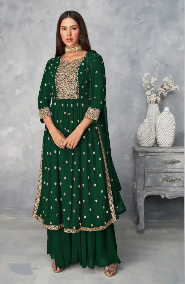 Green Georgette Sequence Work Salwar Suit