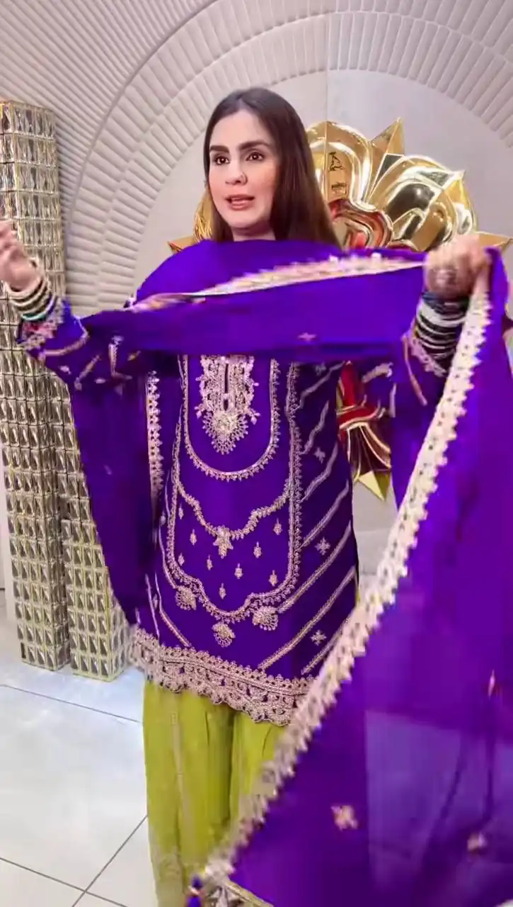 Purple Chinon Silk Embroider Lace Work Salwar Suit - Image 4