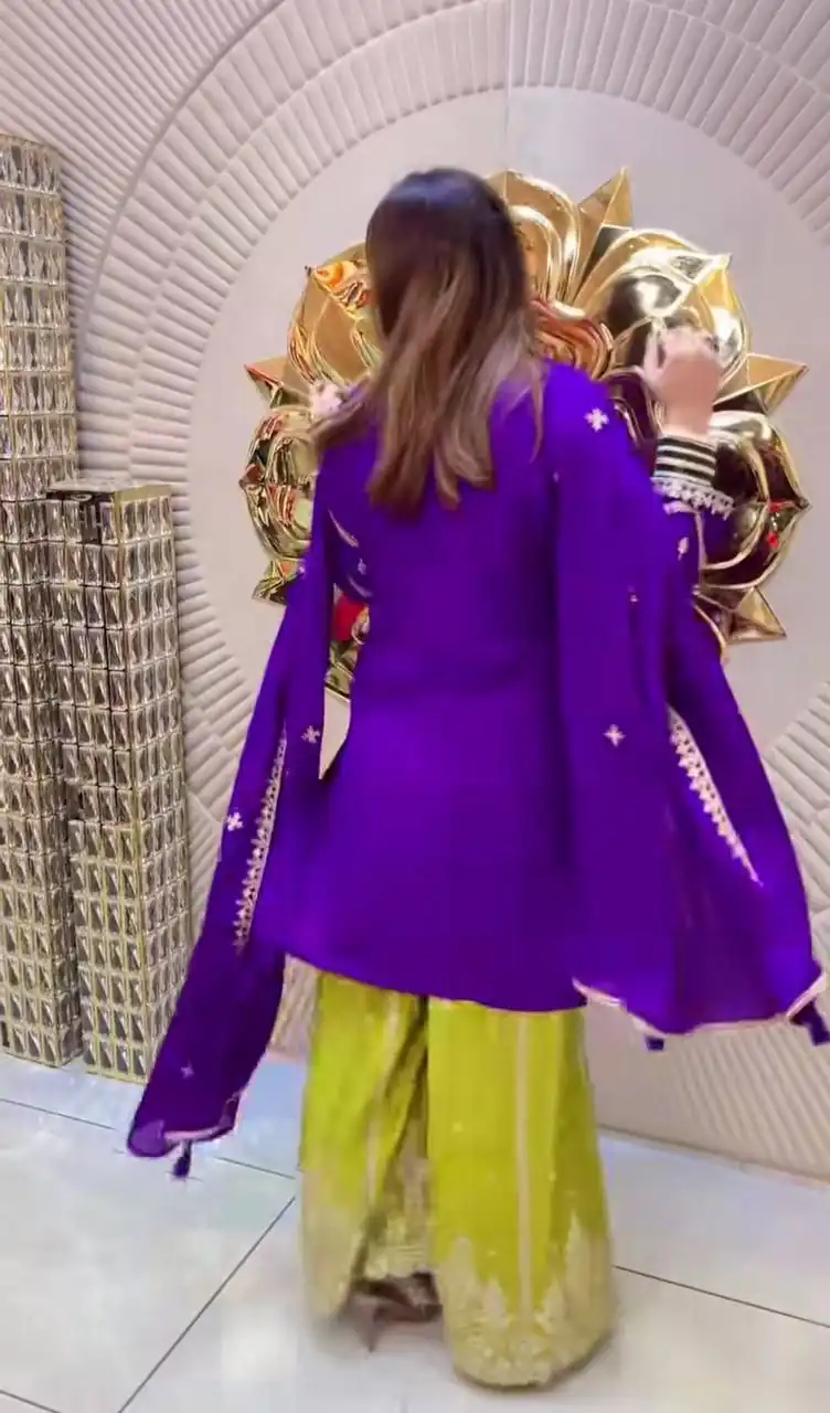 Purple Chinon Silk Embroider Lace Work Salwar Suit - Image 5