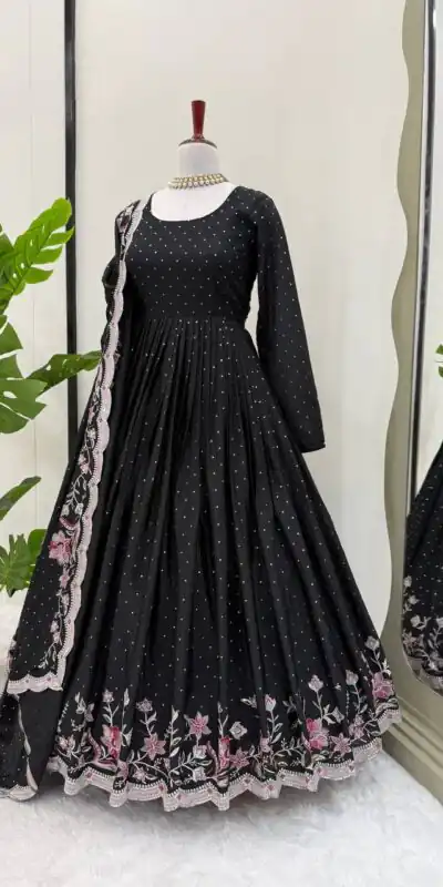 ₹2449 | RTC 5873 Black Color Chinon Silk Salwar Suit with Designer Work. Exclusive Offer ₹2449. Delivery 4-6 Working Days. Shop now. | Jump Suits, Salwar suit, Casual Suits, Creative suits, Designer Suits, Palazzo Suits, Party Wear Suits, Patiala Suits, Straight Suits