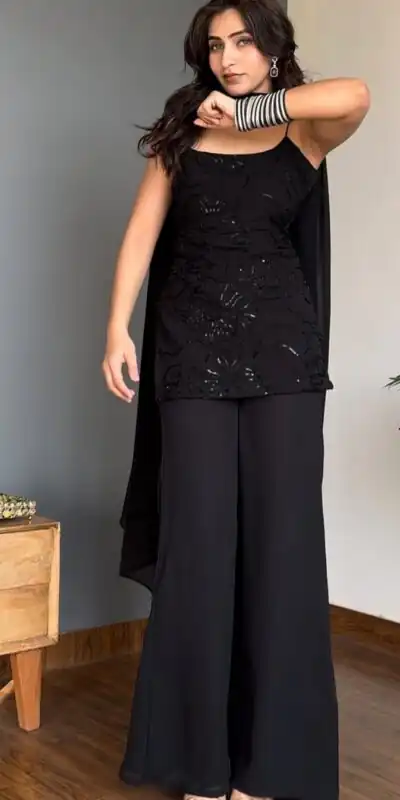 BD 1825 Black Faux Georgette Salwar Suit with Sequins Work & Embroidery Work. Affordable Price ₹1949. Delivery 4-6 Working Days. Shop now. | Jump Suits, Salwar suit, Casual Suits, Creative suits, Designer Suits, Palazzo Suits, Party Wear Suits, Patiala Suits, Straight Suits