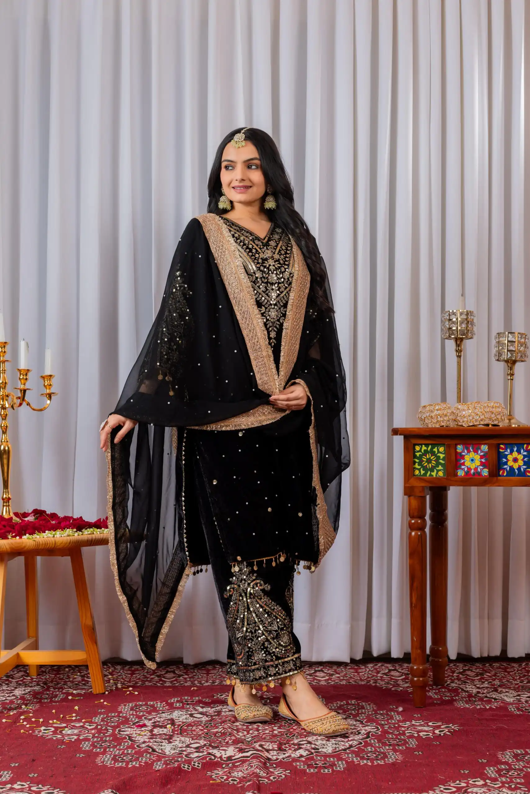 AD 134 Black Color Heavy Pure Viscose Velvet Embroidery Sharara Suit Wedding, Party, Festive, Events Etc. Expected Delivery 4-6 Working Days @2099/- | Jump Suits, Salwar suit, Casual Suits, Creative suits, Designer Suits, Palazzo Suits, Party Wear Suits, Patiala Suits, Straight Suits
