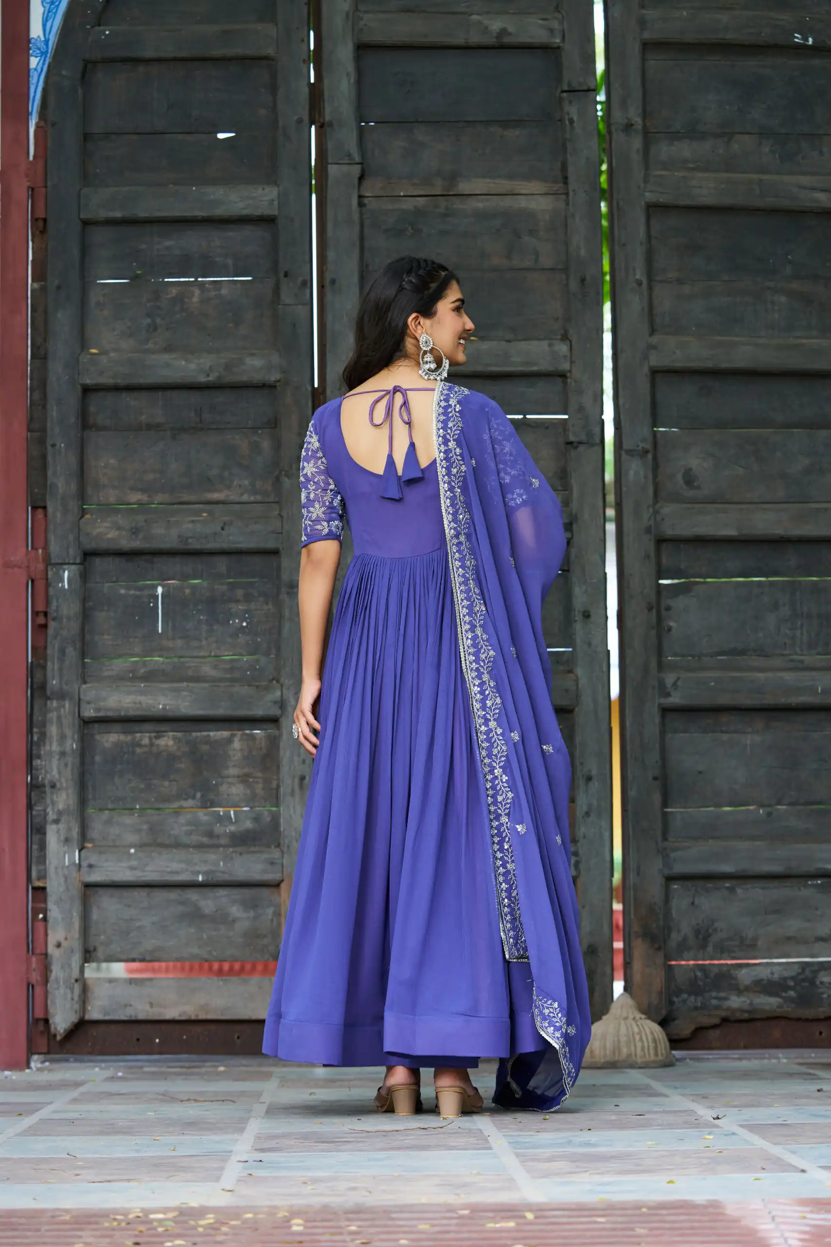 KA 1204 Blue Faux Blooming Gown with Sequins Work & Embroidery Work. Festive Deal ₹2449. Delivery 4-6 Working Days. Shop now. | Gowns, Bollywood Gowns, Creative Gowns, Designer Gowns, Embroidered Gowns, Party Wear Gowns