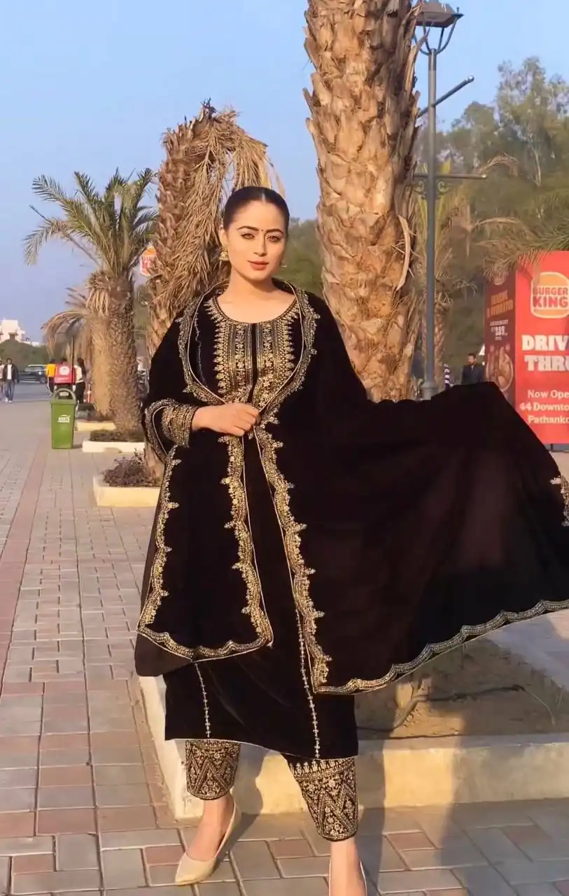 AD 089 Brown Viscose Velvet Salwar Suit with Embroidery Work. Affordable Price ₹1999. Delivery 4-6 Working Days. Shop now. | Jump Suits, Salwar suit, Casual Suits, Creative suits, Designer Suits, Palazzo Suits, Party Wear Suits, Patiala Suits, Straight Suits