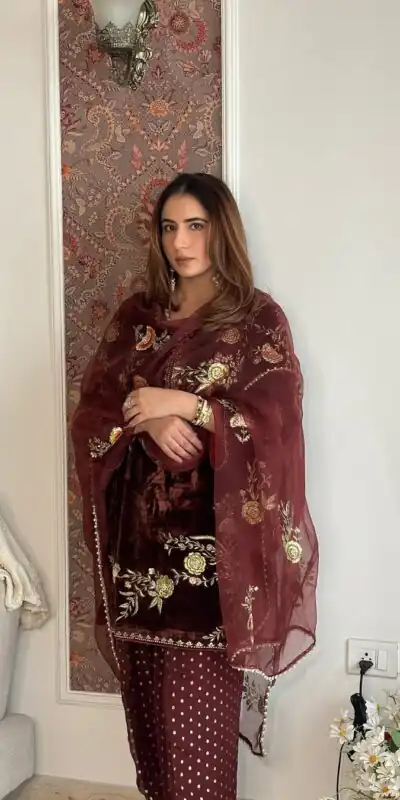 ₹2149 | MF 488 Brown Viscose Velvet Salwar Suit. Perfect for Wedding, Party, Lohri, Makar Sankranti, Engagement – Affordable Price ₹2149. Delivery 4-6 Workin | Jump Suits, Salwar suit, Casual Suits, Creative suits, Designer Suits, Palazzo Suits, Party Wear Suits, Patiala Suits, Straight Suits