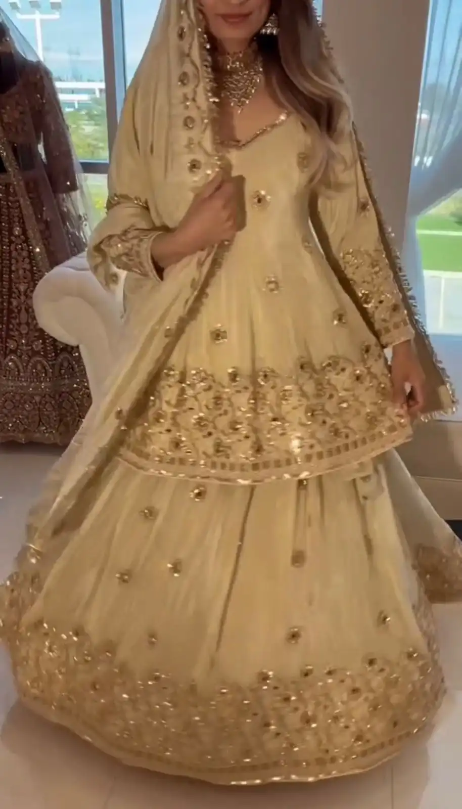 ST 1159 Cream Chinon Lehenga Choli with Embroidery Work & Mirror Work. Grab it for ₹2549. Delivery 4-6 Working Days. Shop now. | Lehenga, Bollywood Lehenga, Creative Lehenga, Designer Lehenga, Embroidered Lehenga, Party Wear Lehenga