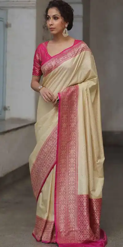 KPR 279 Cream Soft Lichi Silk Saree Perfect for Wedding, Party, Raksha Bandhan, Sangeet, Eid – . Get it for ₹1449. Delivery 4-6 Working Days. | Sarees, Bollywood Sarees, Creative Sarees, Designer Sarees, Embroidered Sarees, Ethnic Saree, Modern Digital sarees, Party Wear Sarees