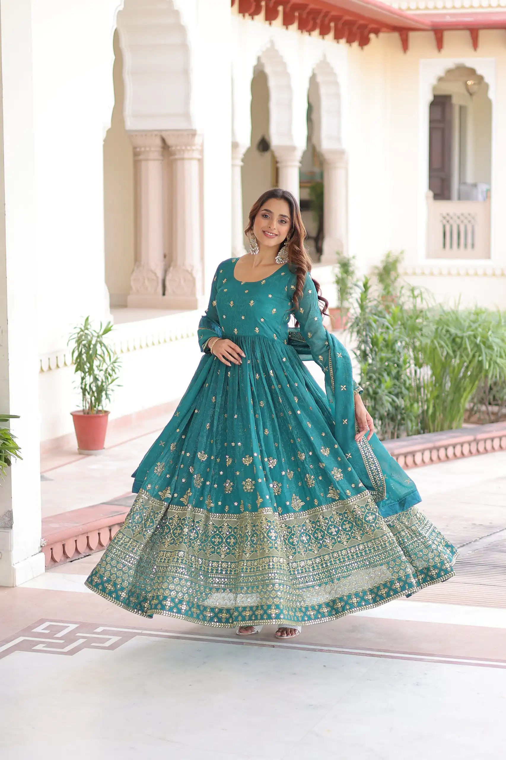 EKA 1216 Firozi in Silver Crunchy mbroidery Work & Sequins Work Gown . Available at ₹2649 only. Delivery 4-6 Working Days. Shop now. | Gowns, Bollywood Gowns, Creative Gowns, Designer Gowns, Embroidered Gowns, Party Wear Gowns