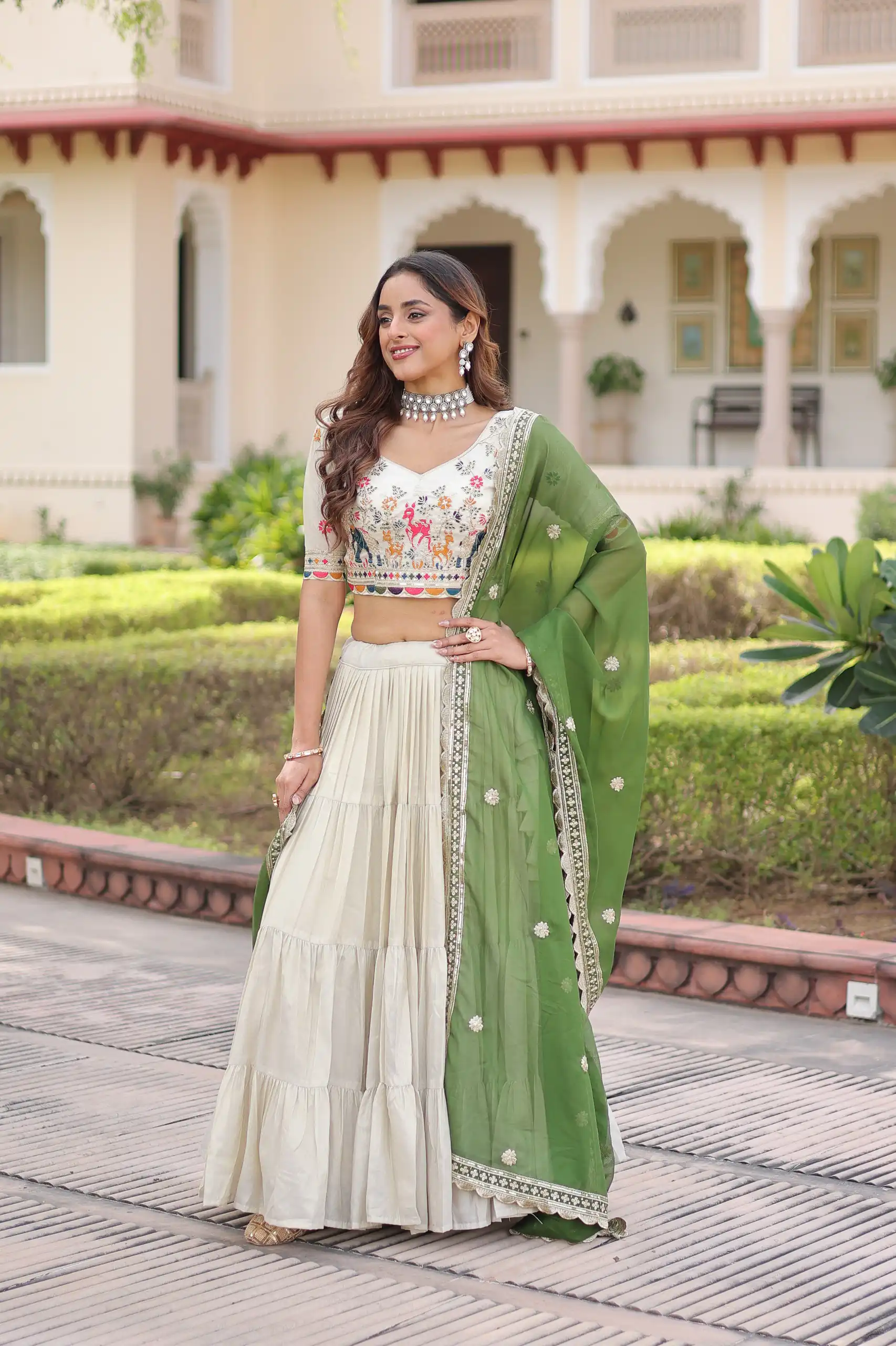 KA 5061 Green in Cosmos silk Embroidery Work & Zari Work Lehenga Choli . Get it for ₹2649. Delivery 4-6 Working Days. Shop now. | Lehenga, Bollywood Lehenga, Creative Lehenga, Designer Lehenga, Embroidered Lehenga, Party Wear Lehenga
