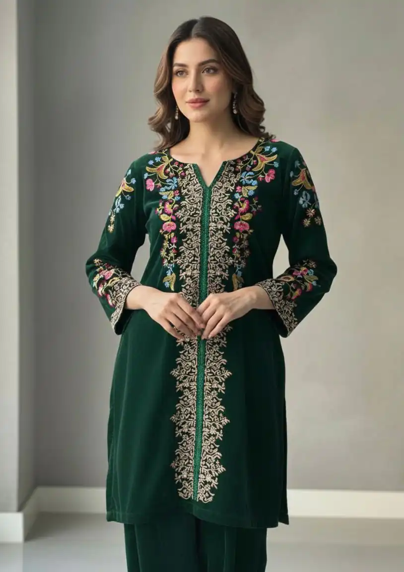BE 426 Green Color Velvet Salwar Suit with Embroidery Work. Available at ₹1799 only. Delivery 4-6 Working Days. Shop now. | Jump Suits, Salwar suit, Casual Suits, Creative suits, Designer Suits, Palazzo Suits, Party Wear Suits, Patiala Suits, Straight Suits