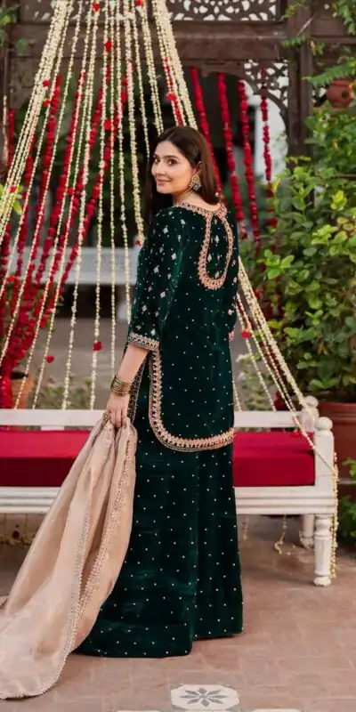 KF 1707 Green with Embroidery Work & Lace Work Viscose Velvet Salwar Suit . Introductory Price ₹2399. Delivery 4-6 Working Days. Shop now. | Jump Suits, Salwar suit, Casual Suits, Creative suits, Designer Suits, Palazzo Suits, Party Wear Suits, Patiala Suits, Straight Suits