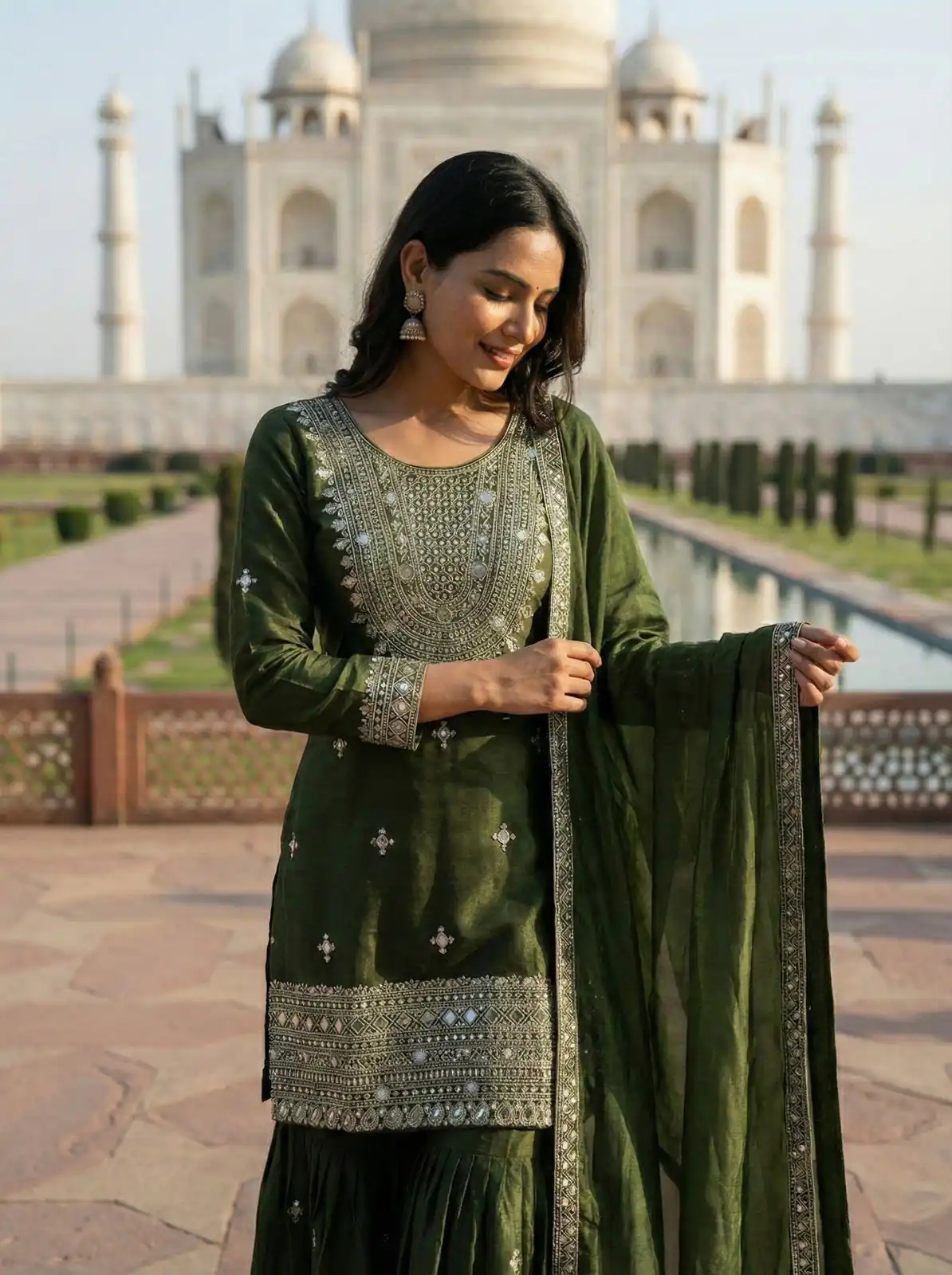 ₹2399 | ZSR 3160 Green Zimmy Silk Salwar Suit with Embroidery Work & Mirror Work. Grab it for ₹2399. Delivery 4-6 Working Days. Shop now. | Jump Suits, Salwar suit, Casual Suits, Creative suits, Designer Suits, Palazzo Suits, Party Wear Suits, Patiala Suits, Straight Suits