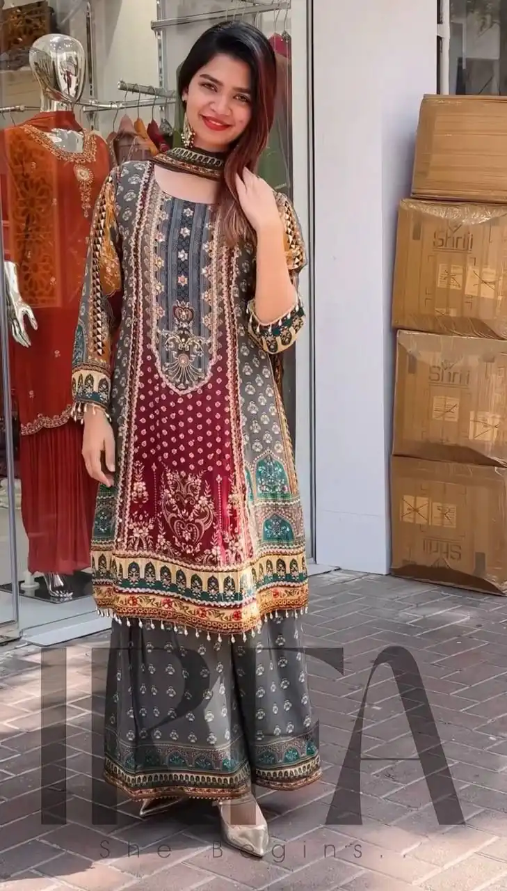 ₹1949 | ST 207 Grey Color Georgette Salwar Suit with Embroidery Work. Introductory Price ₹1949. Delivery 4-6 Working Days. Shop now. | Jump Suits, Salwar suit, Casual Suits, Creative suits, Designer Suits, Palazzo Suits, Party Wear Suits, Patiala Suits, Straight Suits