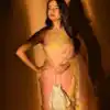 Light Peach Soft Organza Sequence Zari Work Saree