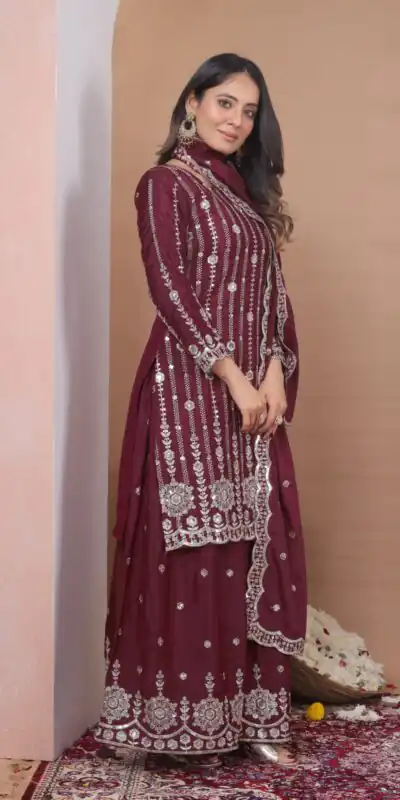 ₹2399 | FE 126 Maroon Color Natural Crap Salwar Suit with Embroidery Work. Special Price ₹2399. Delivery 4-6 Working Days. Shop now. | Jump Suits, Salwar suit, Casual Suits, Creative suits, Designer Suits, Palazzo Suits, Party Wear Suits, Patiala Suits, Straight Suits