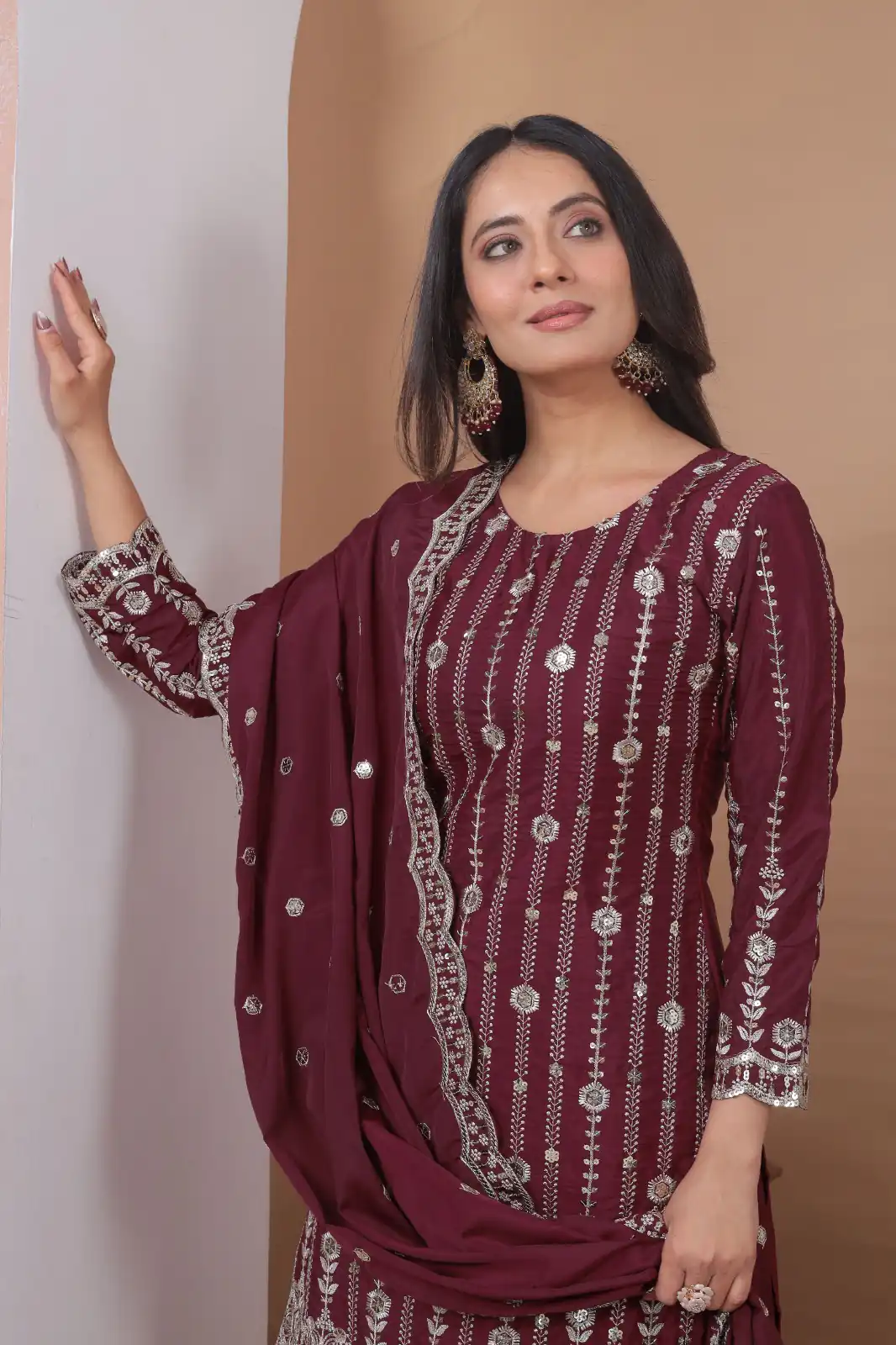₹2399 | FE 126 Maroon Color Natural Crap Salwar Suit with Embroidery Work. Special Price ₹2399. Delivery 4-6 Working Days. Shop now. | Jump Suits, Salwar suit, Casual Suits, Creative suits, Designer Suits, Palazzo Suits, Party Wear Suits, Patiala Suits, Straight Suits