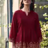 Maroon Rayon Cut Work Embroidery Kurti