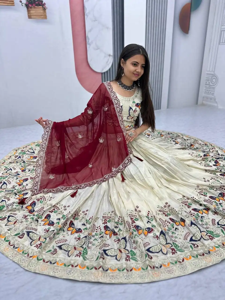 PC 491 Maroon Tissue Silk Lehenga Choli with Lace Work & Cut Work. Wedding, Party, Festive, Events Only 3249 Delivery 4-6 Working Days. Shop now. | Lehenga, Bollywood Lehenga, Creative Lehenga, Designer Lehenga, Embroidered Lehenga, Party Wear Lehenga