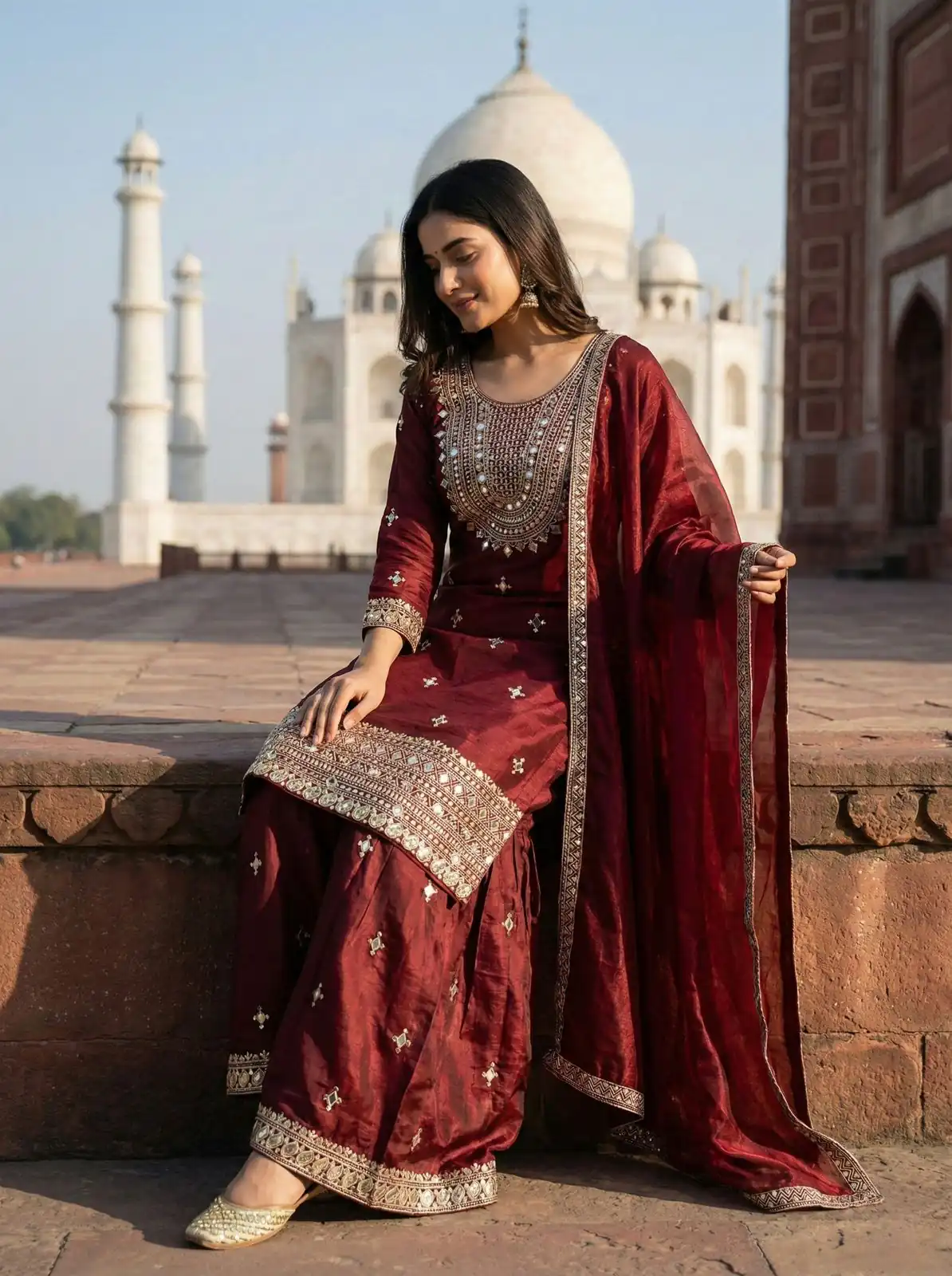 ₹2399 | ZSR 3160 Maroon Zimmy Silk Salwar Suit with Embroidery Work & Mirror Work. Grab it for ₹2399. Delivery 4-6 Working Days. Shop now. | Jump Suits, Salwar suit, Casual Suits, Creative suits, Designer Suits, Palazzo Suits, Party Wear Suits, Patiala Suits, Straight Suits