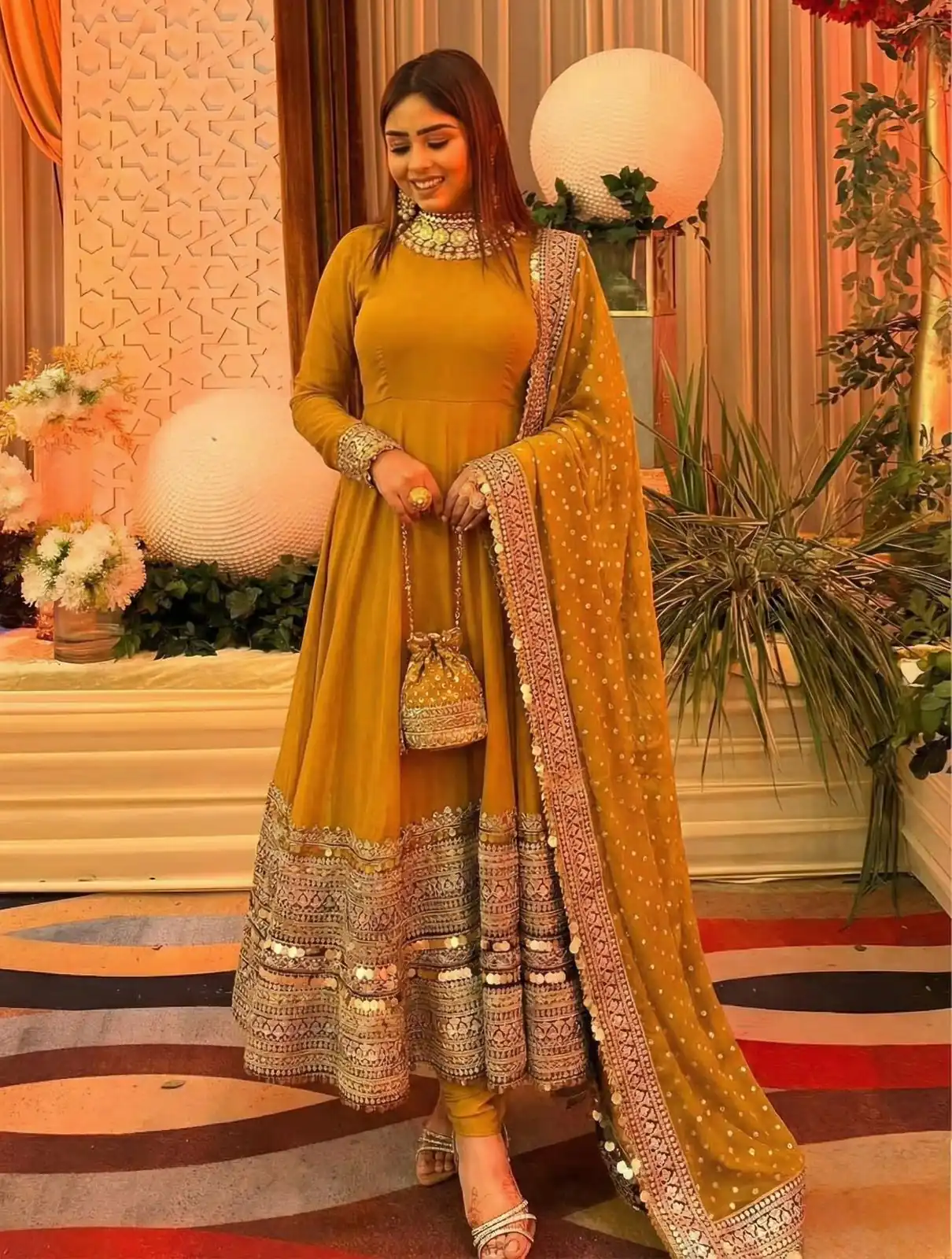 ZSR 3152 Mustered Color Roman silk Gown with Embroidery Work & Lace Work. Grab it for ₹2599. Delivery 4-6 Working Days. Shop now. | Gowns, Bollywood Gowns, Creative Gowns, Designer Gowns, Embroidered Gowns, Party Wear Gowns