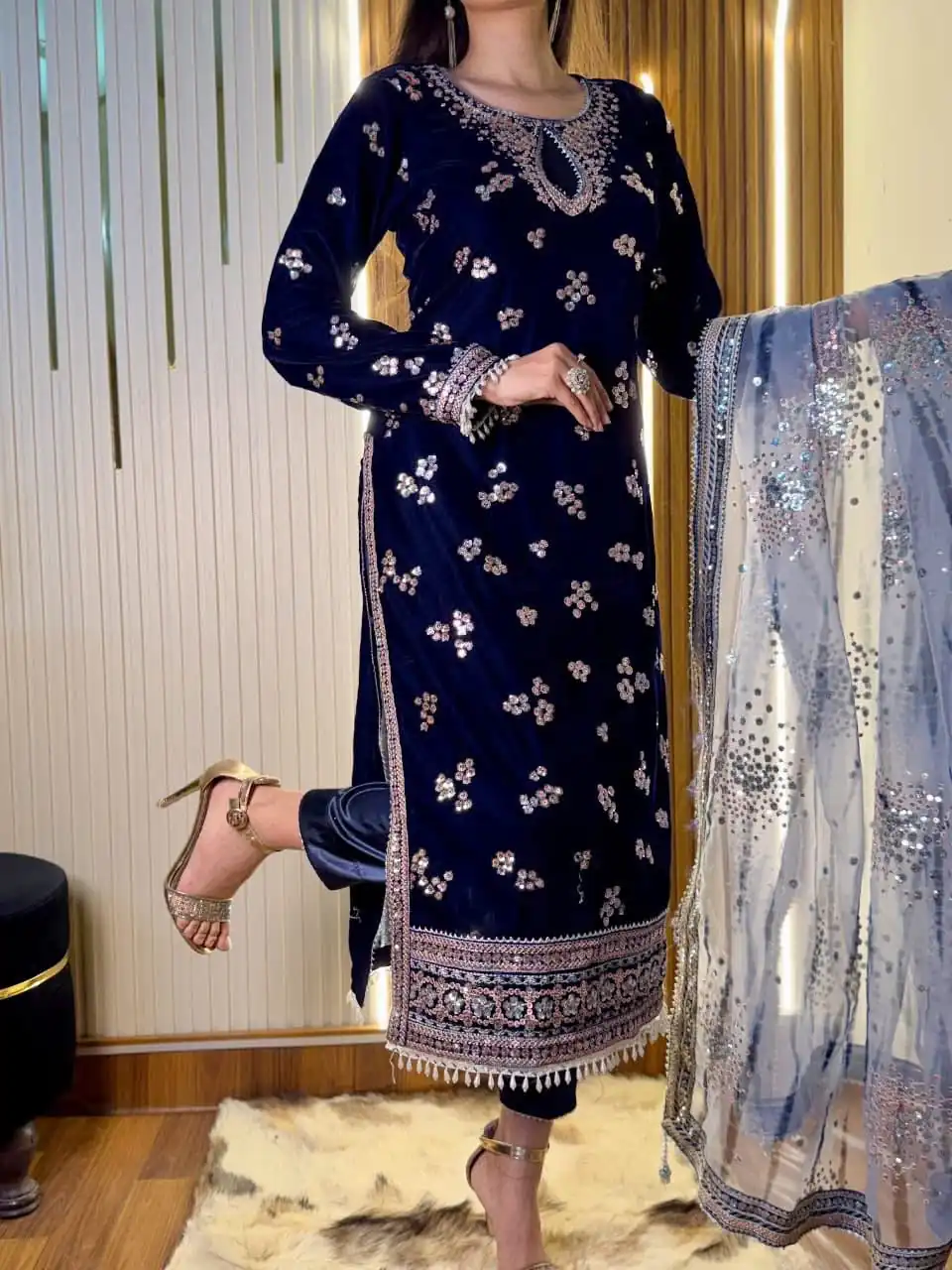 ST 1154 Navy Blue in 9000 Velvet Embroidery Work & Lace Work Salwar Suit . Now at just ₹2049. Delivery 4-6 Working Days. Shop now. | Jump Suits, Salwar suit, Casual Suits, Creative suits, Designer Suits, Palazzo Suits, Party Wear Suits, Patiala Suits, Straight Suits