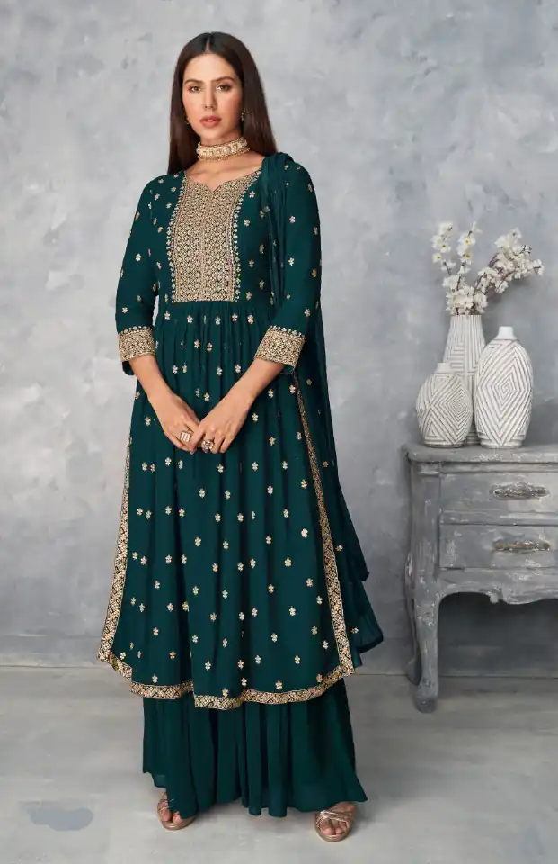 DS A 8584 Navy Blue Color Georgette Salwar Suit with Embroidery Work. Special Price ₹1899. Delivery 4-6 Working Days. Shop now. | Jump Suits, Salwar suit, Casual Suits, Creative suits, Designer Suits, Palazzo Suits, Party Wear Suits, Patiala Suits, Straight Suits