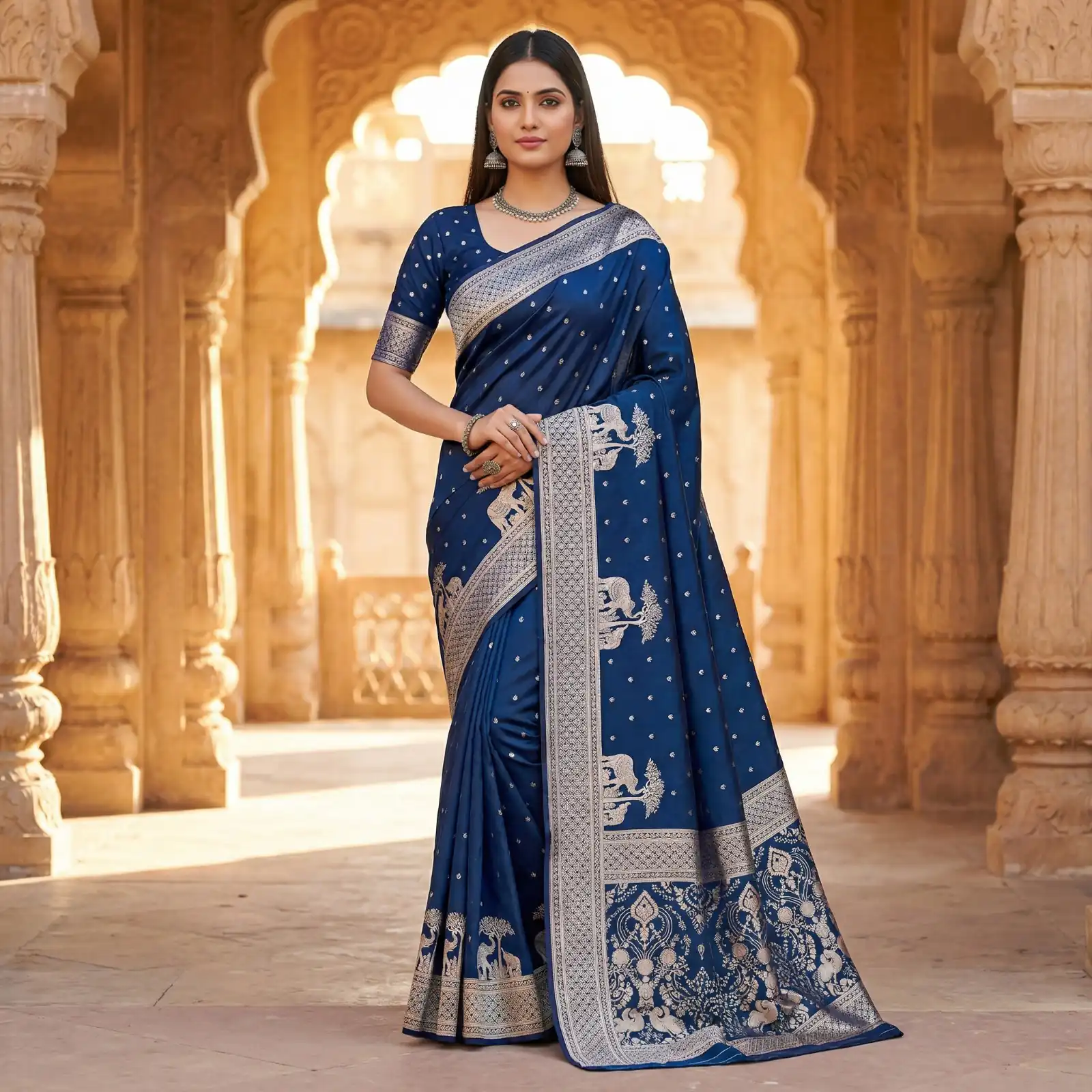 ₹1899 | MB 25 GAJRAJ Navy Blue in Pure Banarasi Silk Zari Work & Lace Work Saree . Introductory Price ₹1899. Delivery 4-6 Working Days. Shop now. | Sarees, Bollywood Sarees, Creative Sarees, Designer Sarees, Embroidered Sarees, Ethnic Saree, Modern Digital sarees, Party Wear Sarees