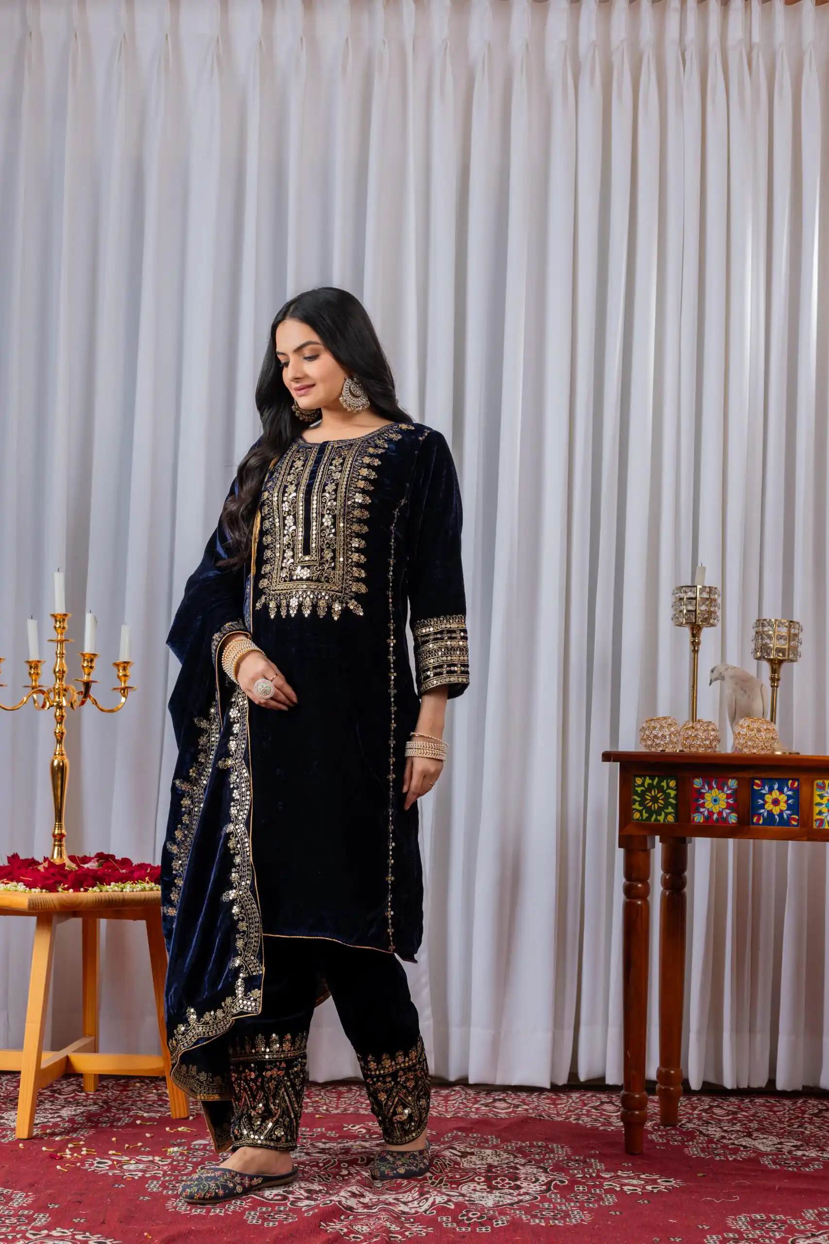 AD 089 Navy Blue Viscose Velvet Salwar Suit with Embroidery Work. Affordable Price ₹1999. Delivery 4-6 Working Days. Shop now. | Jump Suits, Salwar suit, Casual Suits, Creative suits, Designer Suits, Palazzo Suits, Party Wear Suits, Patiala Suits, Straight Suits